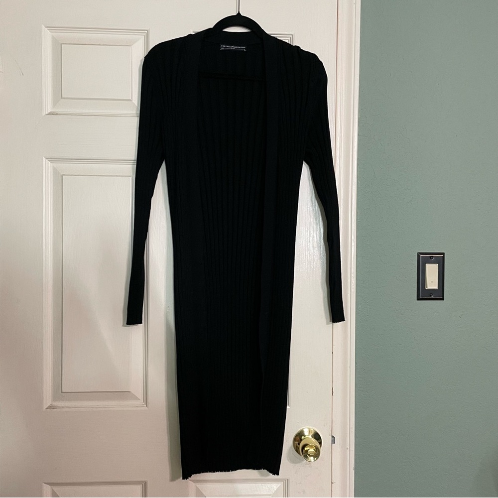 Peruvian Connection Aurelie Ribbed Long Line Duster Cardigan Size M in Black